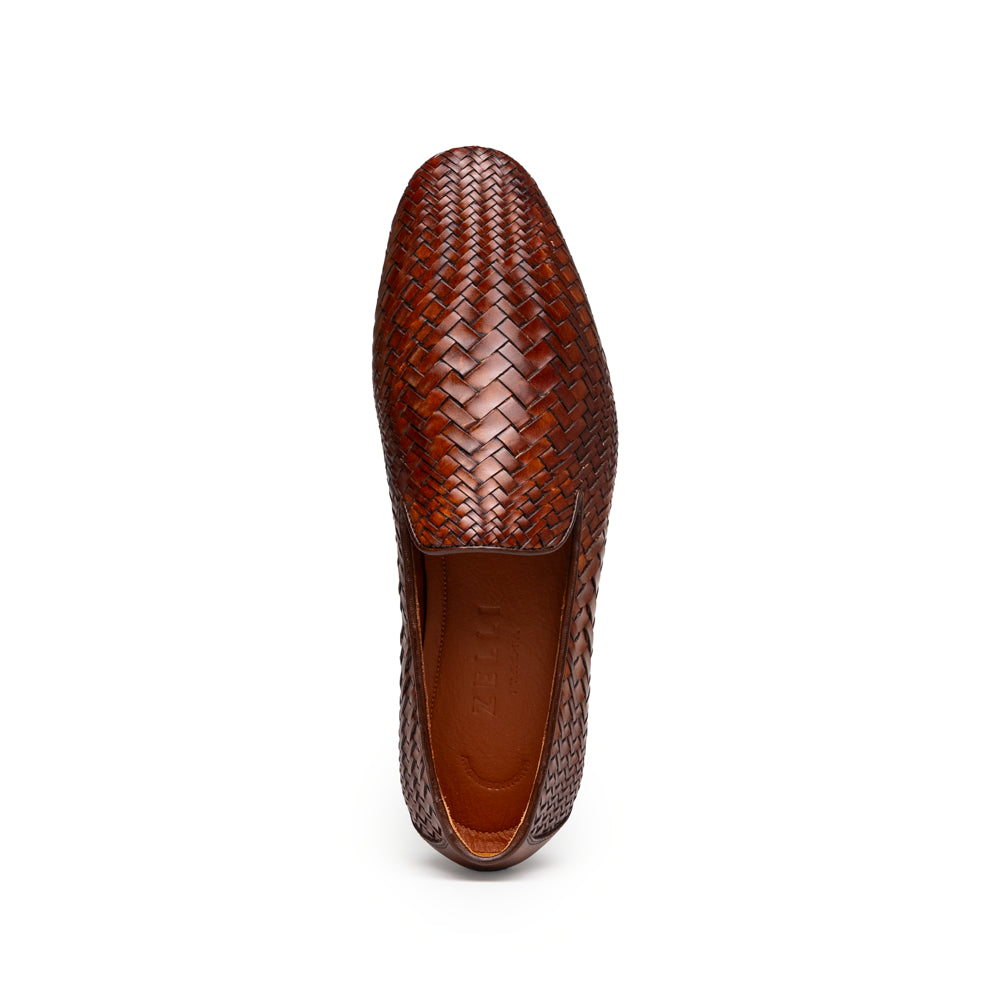 Rizzo Italian Calfskin Basketweave Loafer in Cognac by Zelli Italia