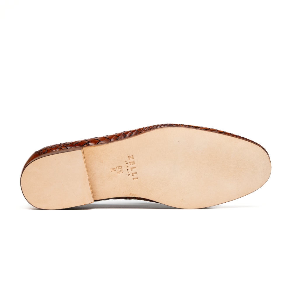 Rizzo Italian Calfskin Basketweave Loafer in Cognac by Zelli Italia