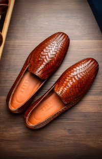 Rizzo Italian Calfskin Basketweave Loafer in Cognac by Zelli Italia
