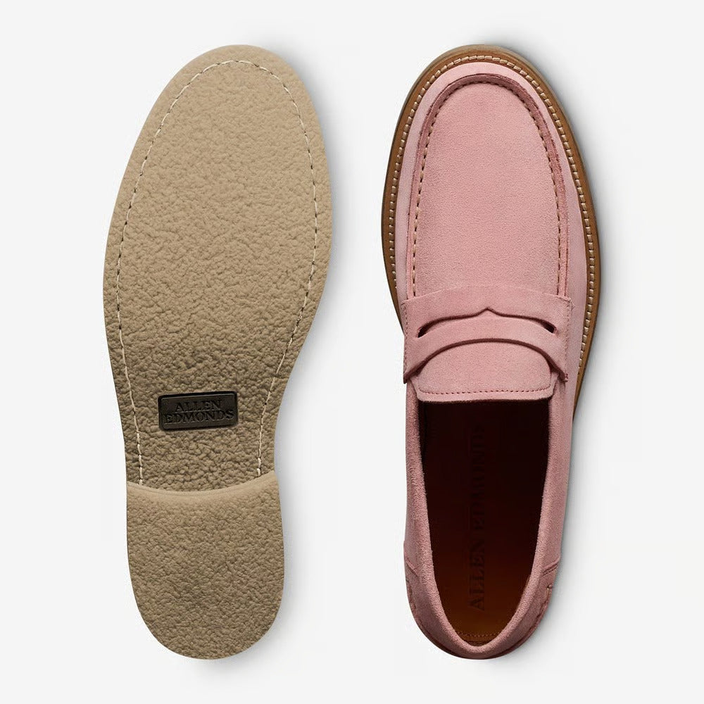 Sorrento Moccasin-Style Penny Loafer in Light Pink Suede by Allen Edmonds