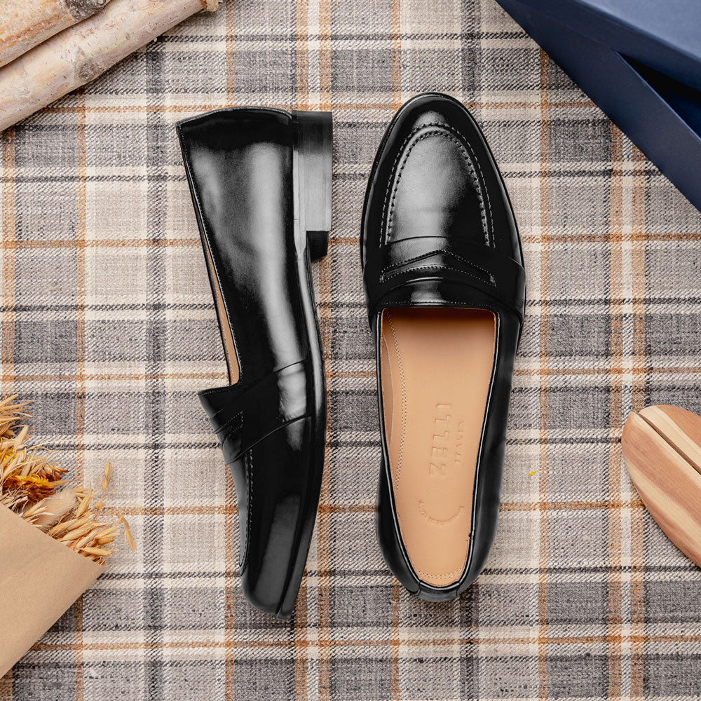 Savannah Italian Carli Calfskin Penny Loafer in Black by Zelli Italia