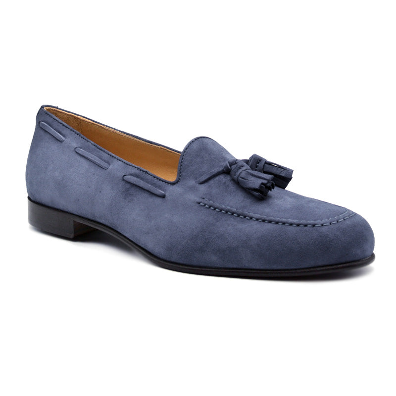 Naples Italian Kid Suede Tassel Loafer in Blue Water by Zelli Italia