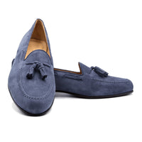 Naples Italian Kid Suede Tassel Loafer in Blue Water by Zelli Italia