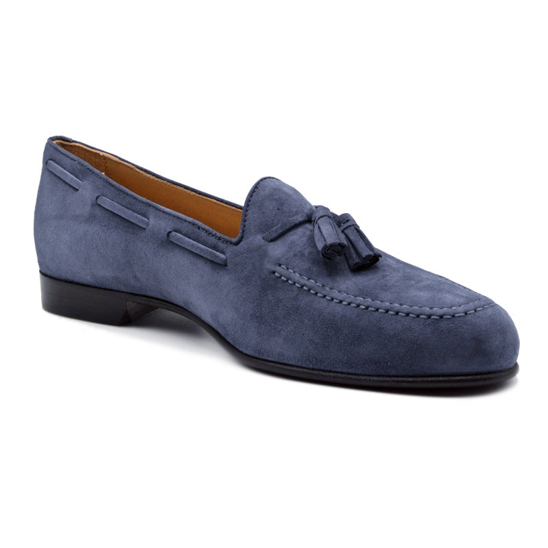 Naples Italian Kid Suede Tassel Loafer in Blue Water by Zelli Italia