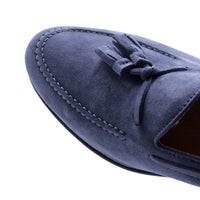 Naples Italian Kid Suede Tassel Loafer in Blue Water by Zelli Italia