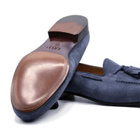 Naples Italian Kid Suede Tassel Loafer in Blue Water by Zelli Italia