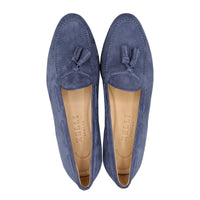 Naples Italian Kid Suede Tassel Loafer in Blue Water by Zelli Italia