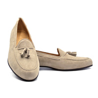 Naples Italian Kid Suede Tassel Loafer in Bone by Zelli Italia