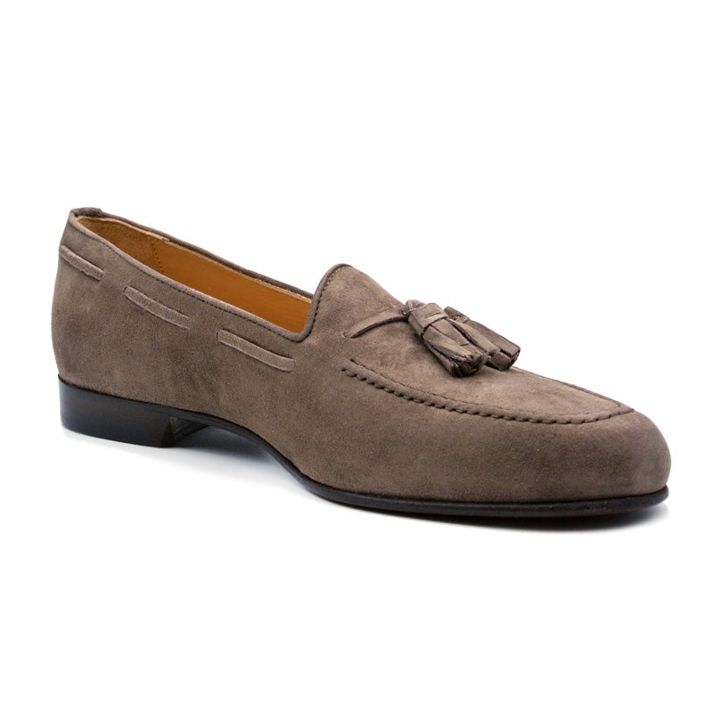 Naples Italian Kid Suede Tassel Loafer in Mocha by Zelli Italia