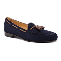 Naples Italian Kid Suede with Crocodile Embossed Tassel Loafer in Navy by Zelli Italia