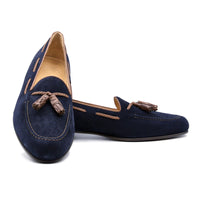 Naples Italian Kid Suede with Crocodile Embossed Tassel Loafer in Navy by Zelli Italia