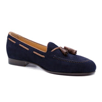 Naples Italian Kid Suede with Crocodile Embossed Tassel Loafer in Navy by Zelli Italia