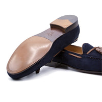 Naples Italian Kid Suede with Crocodile Embossed Tassel Loafer in Navy by Zelli Italia
