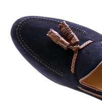 Naples Italian Kid Suede with Crocodile Embossed Tassel Loafer in Navy by Zelli Italia
