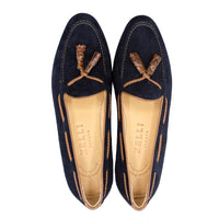 Naples Italian Kid Suede with Crocodile Embossed Tassel Loafer in Navy by Zelli Italia