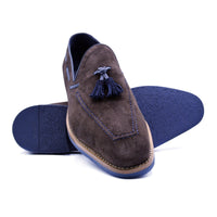 Carmen Sueded Goatskin & Crocodile Tassel Loafer in Brown by Zelli Italia