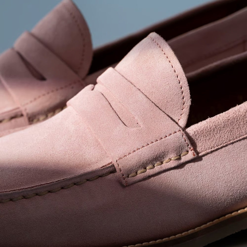 Sorrento Moccasin-Style Penny Loafer in Light Pink Suede by Allen Edmonds