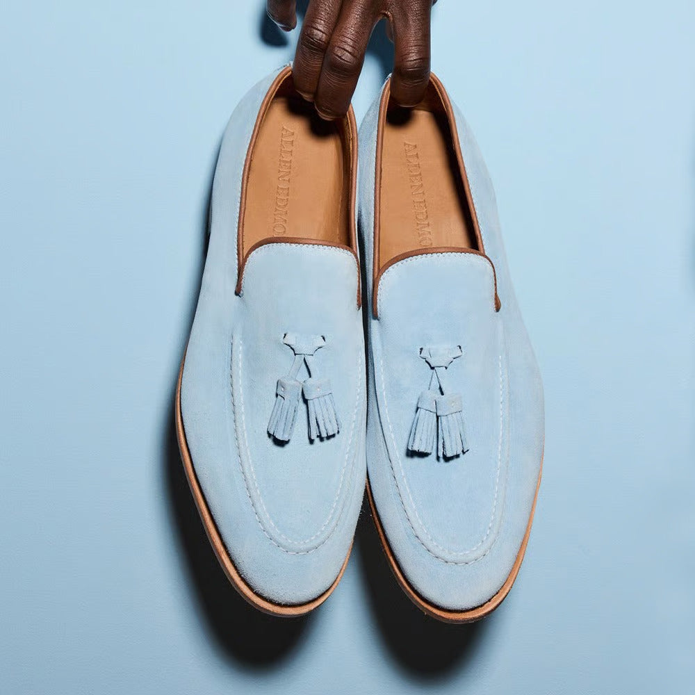 Randolph Tassel Loafer in Light Blue Suede by Allen Edmonds