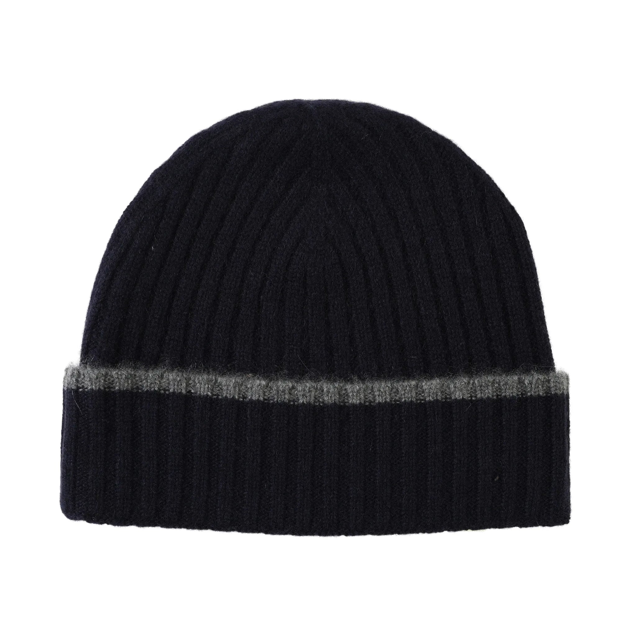 Pure Cashmere Rib Knit Beanie with Contrast Edge (Choice of Colors) by Wigens