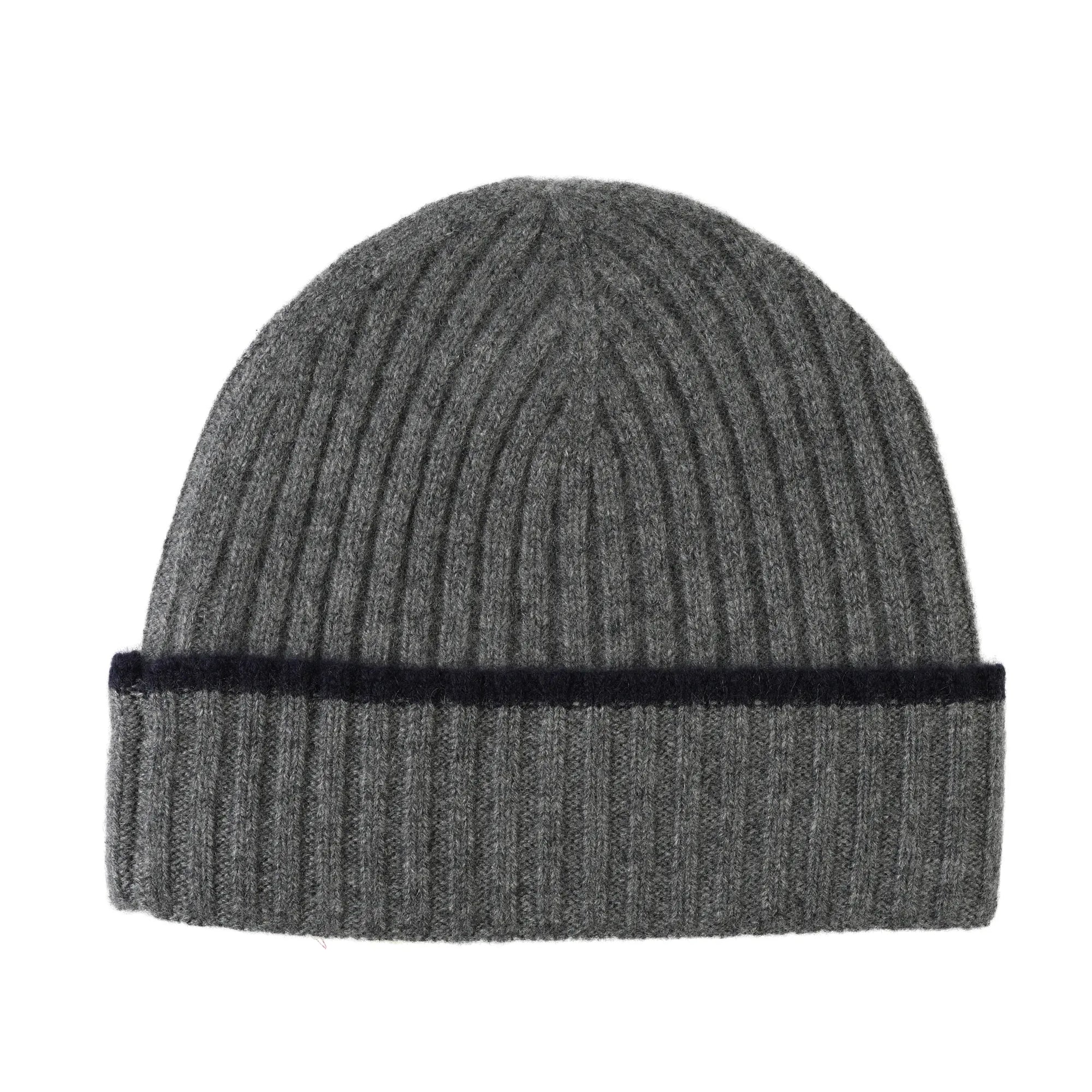Pure Cashmere Rib Knit Beanie with Contrast Edge (Choice of Colors) by Wigens