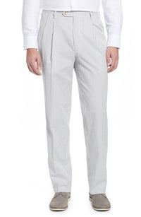 Seersucker Cotton Pant in Grey and White (Windsor Double Reverse Pleat) by Berle