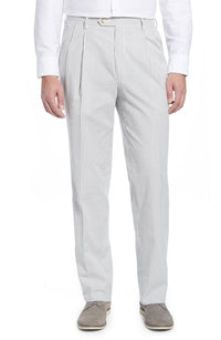 Seersucker Cotton Pant in Grey and White (Windsor Double Reverse Pleat) by Berle