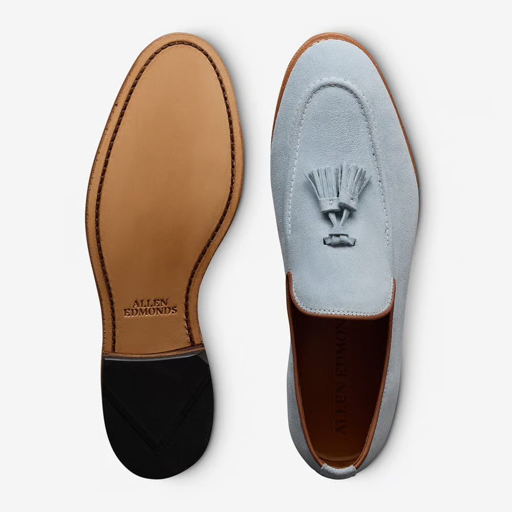 Randolph Tassel Loafer in Light Blue Suede by Allen Edmonds