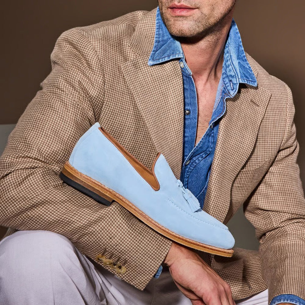 Randolph Tassel Loafer in Light Blue Suede by Allen Edmonds