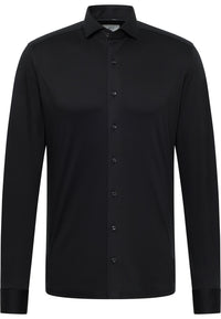 'Jersey Shirt' in Black - Slim Fit - Mercerized Jersey Cotton Shirt with Cutaway Collar by Eterna 1863