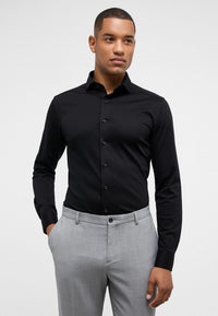'Jersey Shirt' in Black - Slim Fit - Mercerized Jersey Cotton Shirt with Cutaway Collar by Eterna 1863