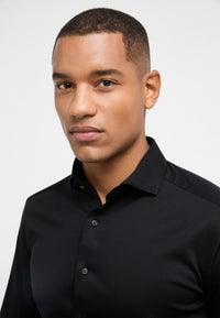 'Jersey Shirt' in Black - Slim Fit - Mercerized Jersey Cotton Shirt with Cutaway Collar by Eterna 1863