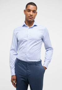 'Soft Luxury Shirt' In Sky Striped - Slim Fit - Two Ply Cotton Twill Everyday Shirt with Cutaway Collar by Eterna 1863