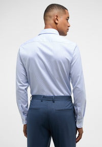 'Soft Luxury Shirt' In Sky Striped - Slim Fit - Two Ply Cotton Twill Everyday Shirt with Cutaway Collar by Eterna 1863