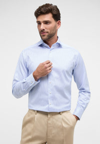 'Soft Luxury Shirt' In Sky Striped - Modern Fit - Two Ply Cotton Twill Everyday Shirt with Cutaway Collar by Eterna 1863