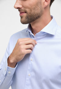 'Soft Luxury Shirt' In Sky Striped - Modern Fit - Two Ply Cotton Twill Everyday Shirt with Cutaway Collar by Eterna 1863