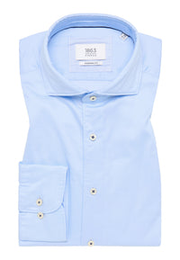 'Soft Luxury Shirt' In Light Blue - Modern Fit - Two Ply Cotton Twill Everyday Shirt with Cutaway Collar by Eterna 1863