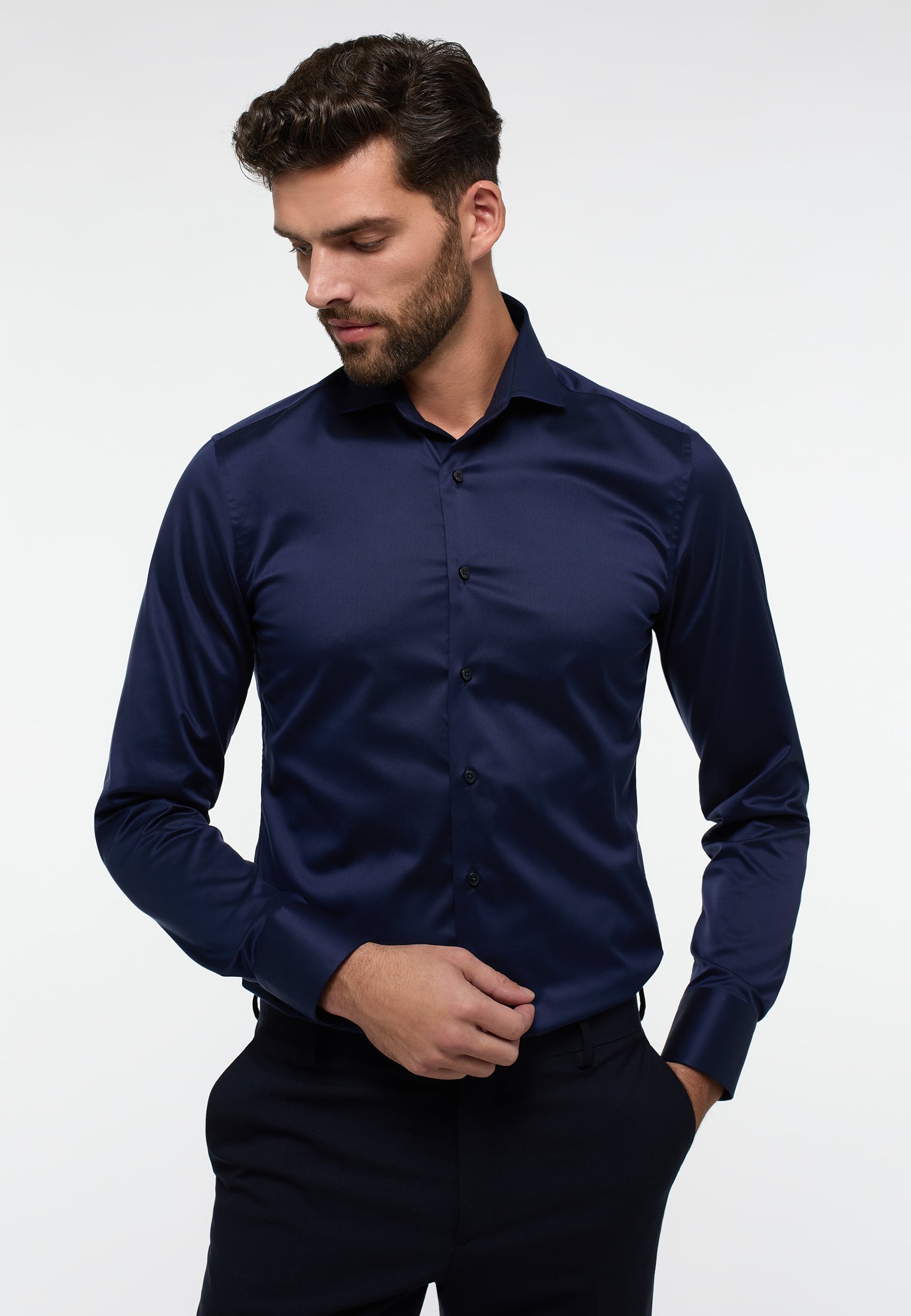 Luxury Shirt' In Navy Blue - Slim Fit - Two Ply Cotton Twill Dress Sh Luxury Shirt' In Navy Blue - Slim Fit - Two Ply Cotton Twill Dress Sh