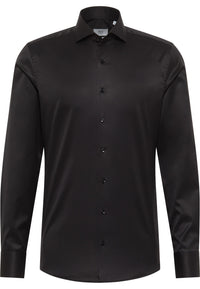 'Luxury Shirt' In Black - Slim Fit - Two Ply Cotton Twill Dress Shirt with Cutaway Collar by Eterna 1863