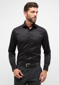 'Luxury Shirt' In Black - Slim Fit - Two Ply Cotton Twill Dress Shirt with Cutaway Collar by Eterna 1863
