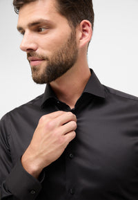 'Luxury Shirt' In Black - Slim Fit - Two Ply Cotton Twill Dress Shirt with Cutaway Collar by Eterna 1863