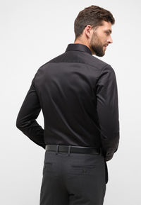 'Luxury Shirt' In Black - Slim Fit - Two Ply Cotton Twill Dress Shirt with Cutaway Collar by Eterna 1863