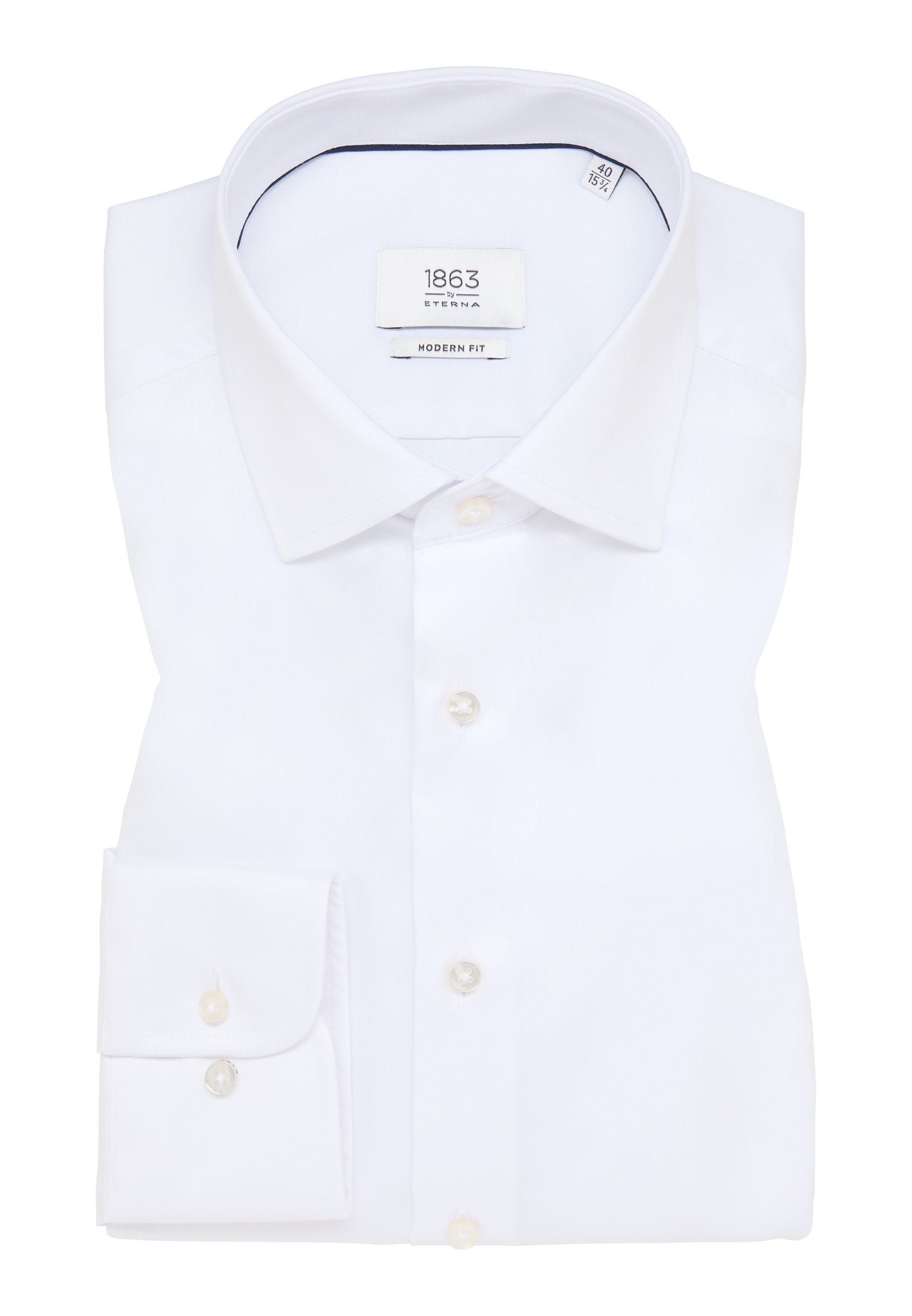 'Luxury Shirt' in White - Modern Fit - Two Ply Cotton Twill Dress Shirt with Kent Collar by Eterna 1863