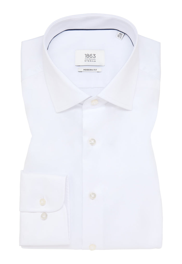 'Luxury Shirt' in White - Modern Fit - Two Ply Cotton Twill Dress Shirt with Kent Collar by Eterna 1863