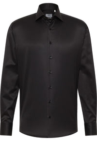 'Luxury Shirt' in Black - Modern Fit - Two Ply Cotton Twill Dress Shirt with Kent Collar by Eterna 1863