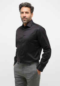 'Luxury Shirt' in Black - Modern Fit - Two Ply Cotton Twill Dress Shirt with Kent Collar by Eterna 1863