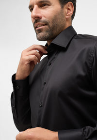 'Luxury Shirt' in Black - Modern Fit - Two Ply Cotton Twill Dress Shirt with Kent Collar by Eterna 1863