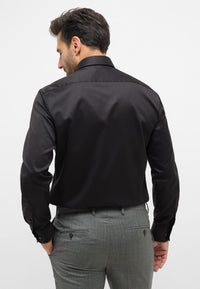 'Luxury Shirt' in Black - Modern Fit - Two Ply Cotton Twill Dress Shirt with Kent Collar by Eterna 1863