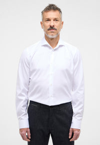 'Cover Shirt' In White - Slim Fit - Opaque Half Ply Cotton Twill Shirt with Cutaway Collar by Eterna 1863
