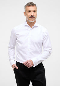 'Cover Shirt' in White with French Cuff - Slim Fit - Opaque Half Ply Cotton Twill Shirt with Cutaway Collar by Eterna 1863