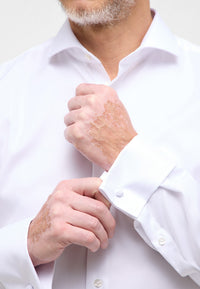 'Cover Shirt' in White with French Cuff - Slim Fit - Opaque Half Ply Cotton Twill Shirt with Cutaway Collar by Eterna 1863
